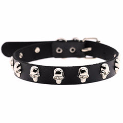 Goth 'Built for This' Black PU Leather Skull Stud Choker