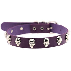 Goth 'Built for This' Black PU Leather Skull Stud Choker