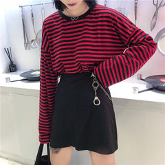 'Defense' Grunge Casual Stripe Top