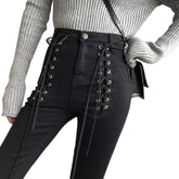 'Draco' Black Alt Lace Up Zip Ankle Pants
