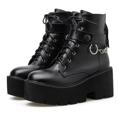 'Myers' Black Goth Chain Block Heel Boots