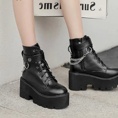 'Myers' Black Goth Chain Block Heel Boots