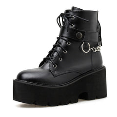 'Myers' Black Goth Chain Block Heel Boots