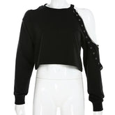 'Deception' Black Grunge Long Sleeve Chain Top