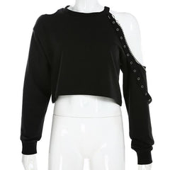 'Deception' Black Grunge Long Sleeve Chain Top