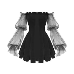 'Dark Queen' Black Grunge Mesh Bell Sleeved Dress
