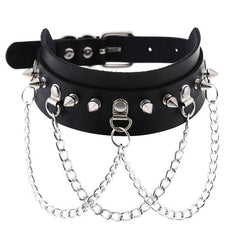 Stud and multi chain faux leather choker