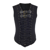 Steampunk black leather belt buckle vest