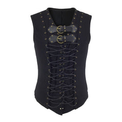 Steampunk black leather belt buckle vest