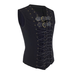 Steampunk black leather belt buckle vest