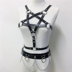 'Envy' Faux Leather Star Harness and O Ring Belt.