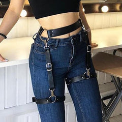 Goth 'Badblood' PU Faux Black Leather Belt Garter