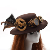 Brown Steampunk fedora hat with goggles