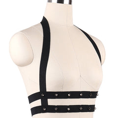 'Deadly' Black Gothic Studded Elastic Harness