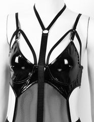 'Meet the Creeper' wet look mesh harness bodysuit
