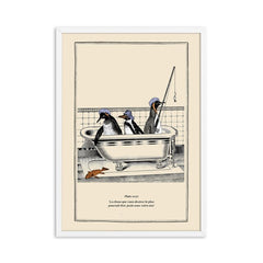 Vintage Steampunk funny toilet wall art: penguns