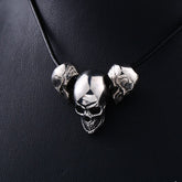 Goth 'Bangin Heads' Stainless Skull Steel Pendant Rope Necklace