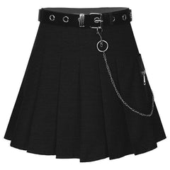 'Onyx' Black/Grey Grunge Chain Belt Pleated Skirt