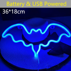 Colourful bat hanging neon light in 4 colours
