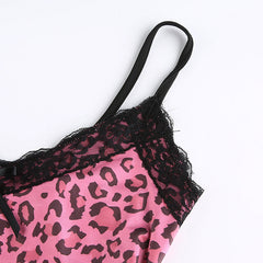 Alternative 'Broken Gun' Lace Pink Leopard Cami Dress with Black Lace Trim