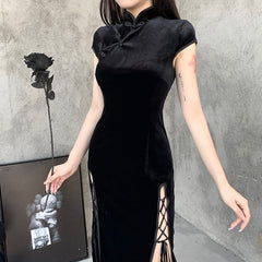 'Dead inside' Black Alternative Ankle Length Dress