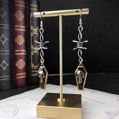 Barbed Wire Skull Coffin Earrings