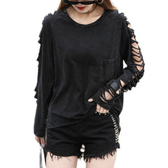 Goth 'Black Heart' Ripped Black Alternative Oversized Top