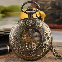 Red wooden Steampunk pocket watch