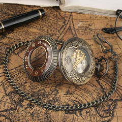 Red wooden Steampunk pocket watch