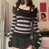 'Hometown' Grey Grunge Striped Long Sleeve Top