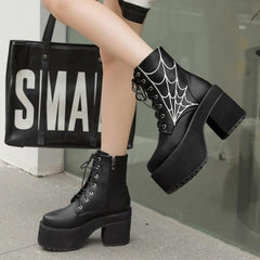 'No Doubt' Black Cobweb Themed Boots
