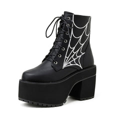 'No Doubt' Black Cobweb Themed Boots