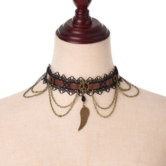 Steampunk necklace with wing pendant