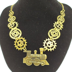 Steampunk steam train necklace