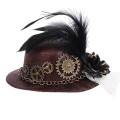 Steampunk top hat with feather and gears