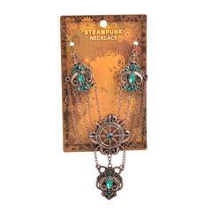 Steampunk necklace with green crystals