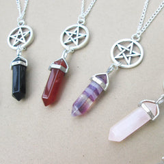 Pentagram Stone Necklace - Various colours