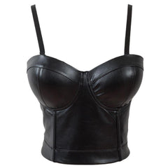 'Goth Scene' Black PU Leather Cropped Bustier Top. S-6XL