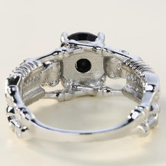'Deathly Duo' silver tone black stone ring