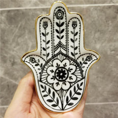 Occult Black and White Hand of Hamsa trinket jewellery tray