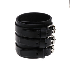 Goth Grunge 'Brave' Faux Fake Leather Wristband Black Buckle Bracelet