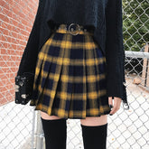 'Miss Morgue' Black and yellow plaid skirt