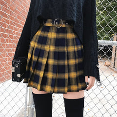 'Miss Morgue' Black and yellow plaid skirt