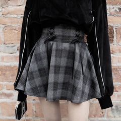 'No Smoke without Fire' Grey Grunge Plaid Skirt