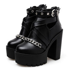 'Mortuary' Gothic Platform Chain Ankles Boots