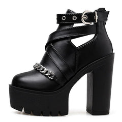 'Mortuary' Gothic Platform Chain Ankles Boots