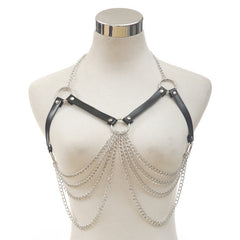 'Deadbeat' Black PU Leather Top/Chain Harness (Sold separately)