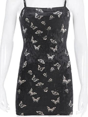 'Flutter' Black Velour Butterfly Strappy Dress