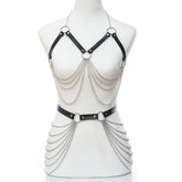 'Deadbeat' Black PU Leather Top/Chain Harness (Sold separately)