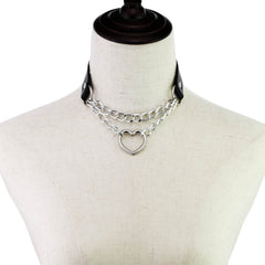 'Danger' Black Goth Heart Chain Faux Leather Choker